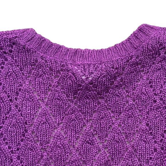 Y2K Delias Purple Size XS Deep V Sweater Knit Long Vest Cap Sleeve Mohair Blend - Picture 4 of 8